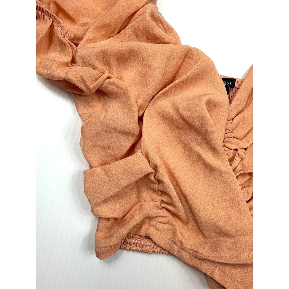 Forever 21 Blouse Small Peach Seashell Center Cinch Peasant Sleeve Cottagecore - Picture 3 of 11